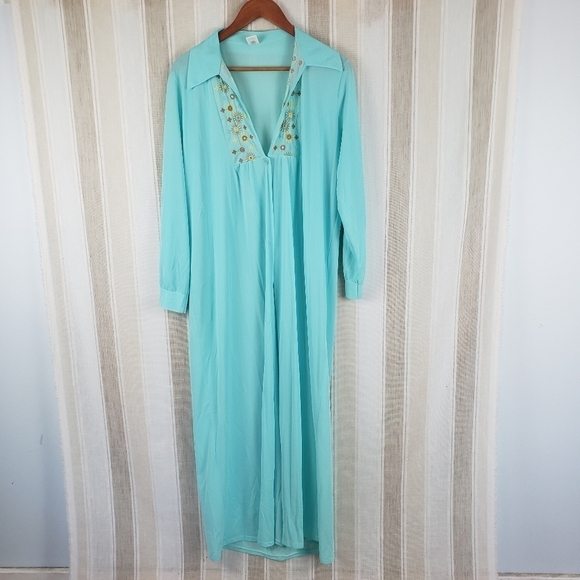 Vintage JC Penny Maxi Dress Sleepwear‎ Blue Size Large - Picture 9 of 12